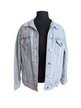 Boyfriend Fit Distressed Denim Jacket | Small